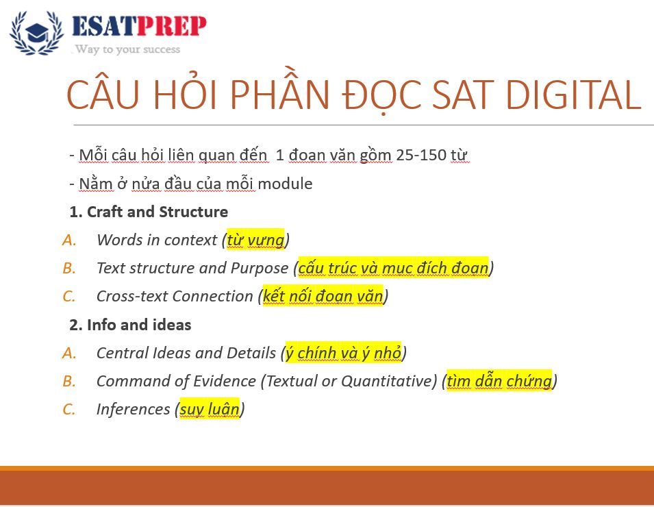 Các dạng câu hỏi phần Đọc SAT Digital 1