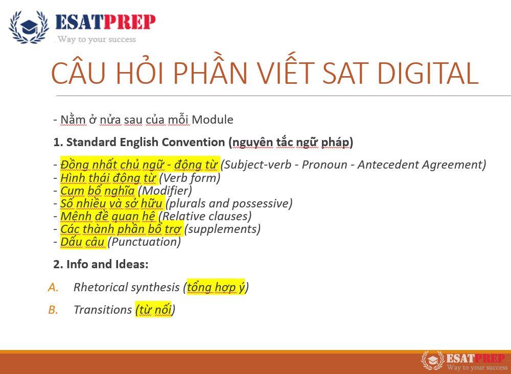 Các dạng câu hỏi phần Viết/Ngôn ngữ trong SAT Digital 1